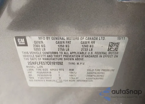 2012 Chevrolet Equinox Ltz from USA, damaged, VIN 2GNFLFE57C6181092